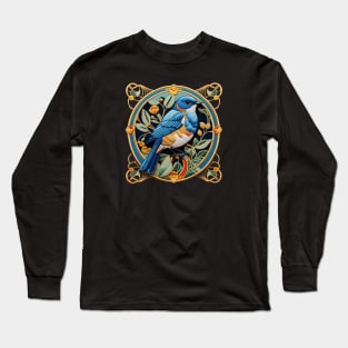 Eastern Bluebird Burst Embroidered Patch Long Sleeve T-Shirt